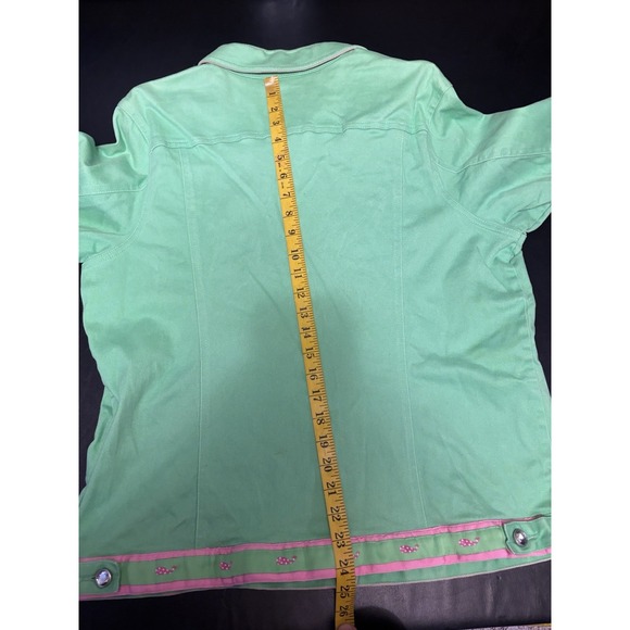 Quacker Factory Green /Pink Denim Jacket W/Rhinestone Buttons Whale Print "XL" - Picture 9 of 9